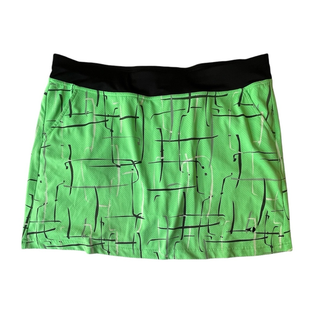 Grand Slam Tennis Pickleball Skirt Skort, Green Black Abstract, XL